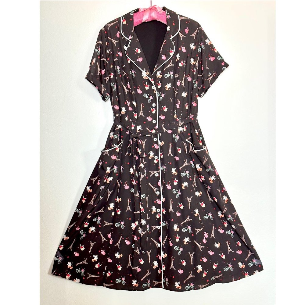 Ooh La La très adorable Paris print Dress ~ pockets ~ retro vintage - Picture 2 of 9